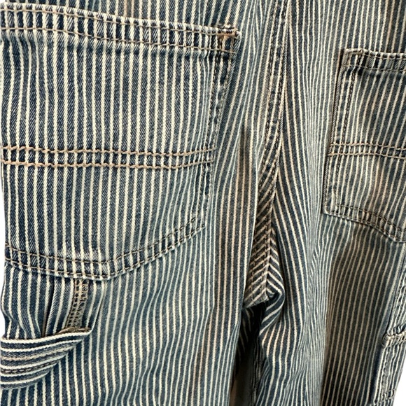 Oshkosh B gosh Overalls Sz 2T Conductor Stripe Vestbak Denim Jeans Snaps - Picture 3 of 6